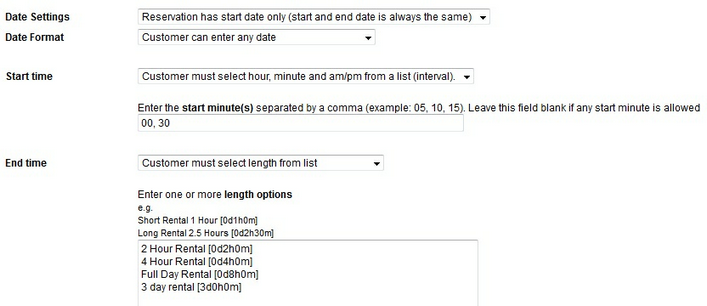 Interval start time and length options